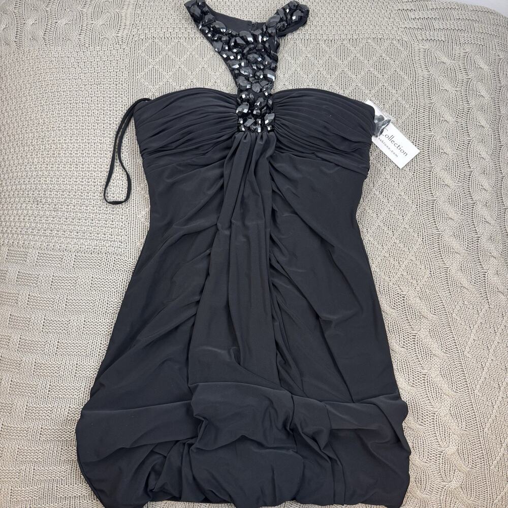 LM Collection Black Beaded Halter Bubble Mini Cocktail Dress Size 2